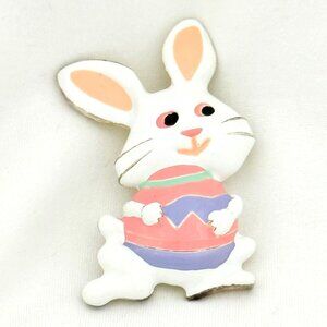 Vintage Enameled Bunny w/Easter Egg Brooch/Pendant